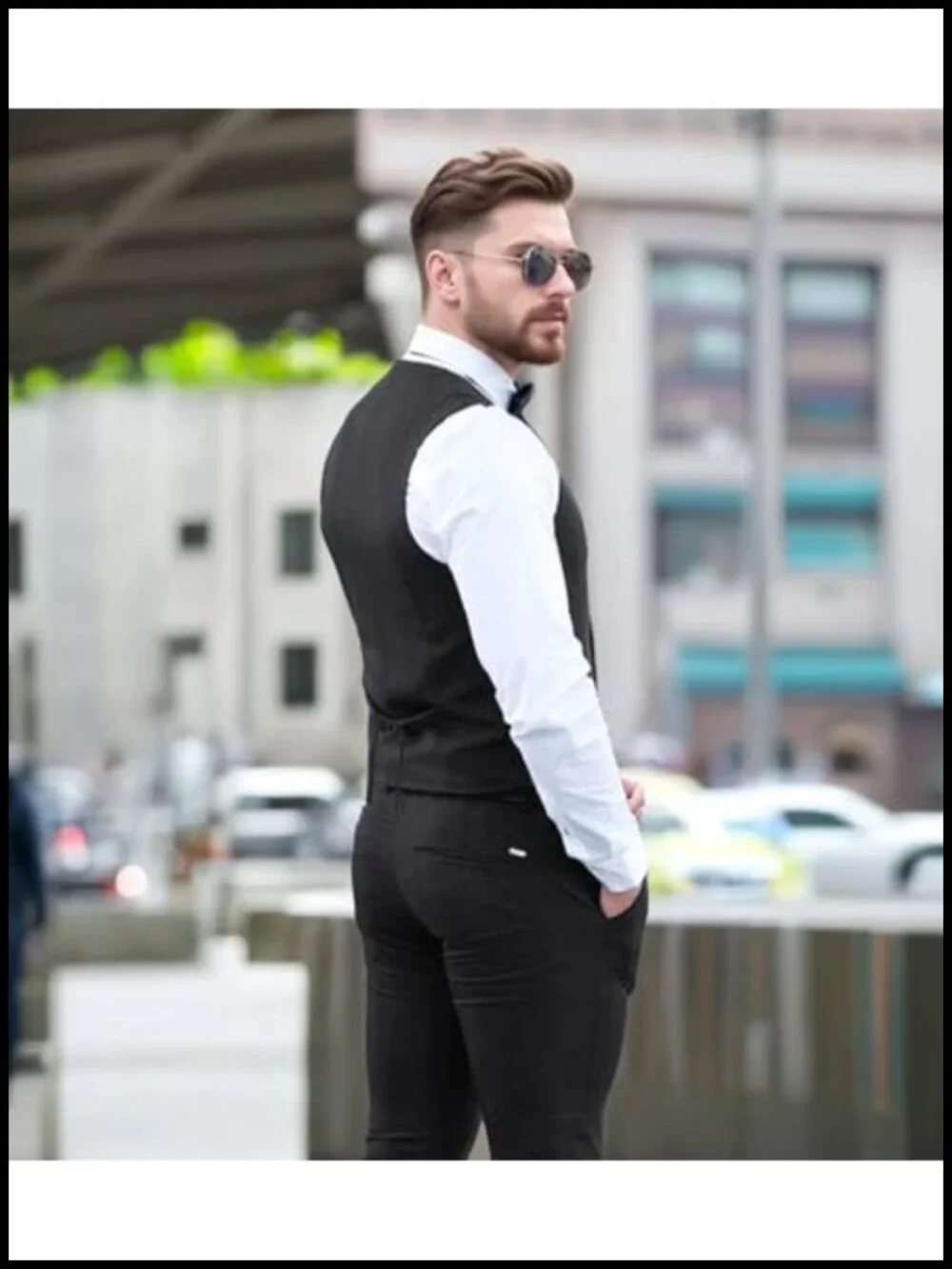 Slim Fit Waistcoat U Neck Double Breasted Suit Vest Twill Blend